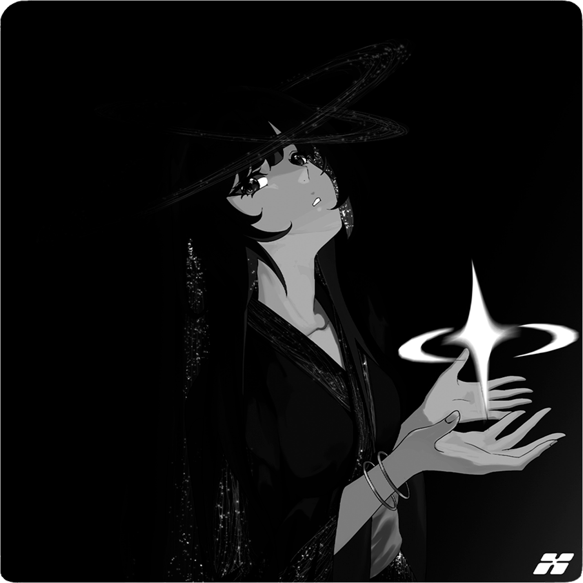 AS-BLACKNOVA — FLUXAIM Aimstars edition mousepad artwork, dark cosmic figure reaching toward a star